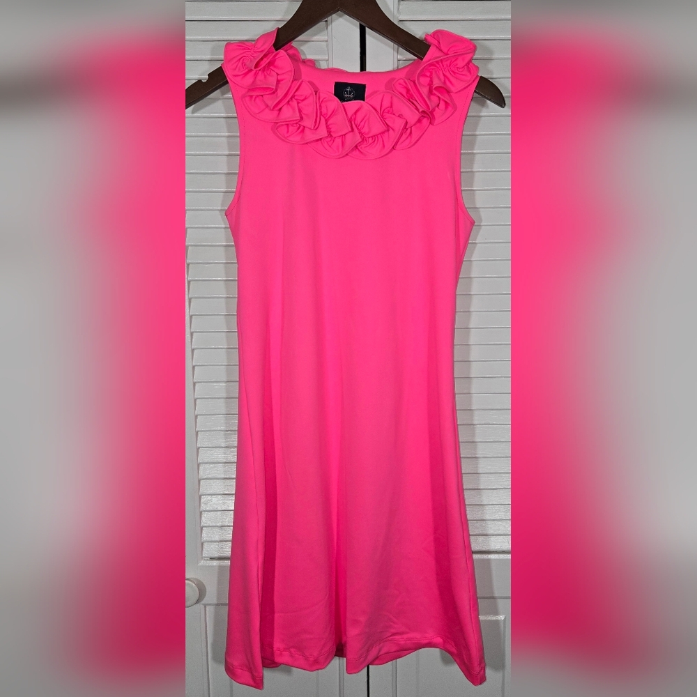 Sailor Sailor Cricket Pink Ruffle Neckline Shift Resort Nautical Mini Dress XS